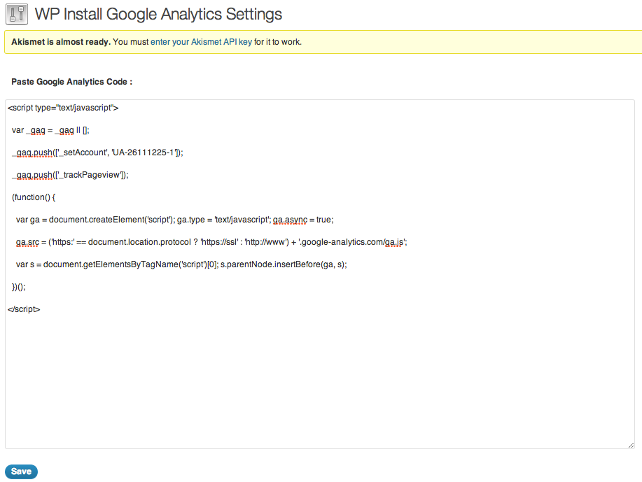 Install Google Analytics Tracking Code