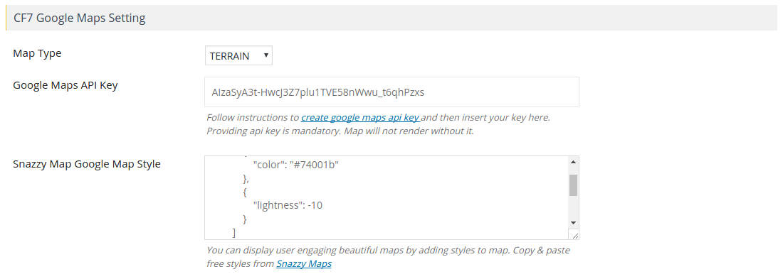 CF7 Maps Settings