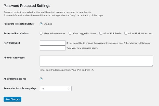 Password protected setting