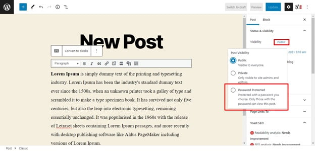 password protect your WordPress blog