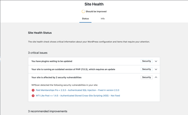 site health status